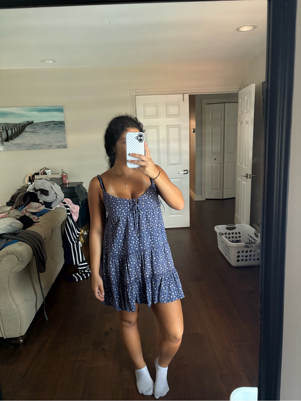 Urban Planet Navy Mini Dress with White Dot Print